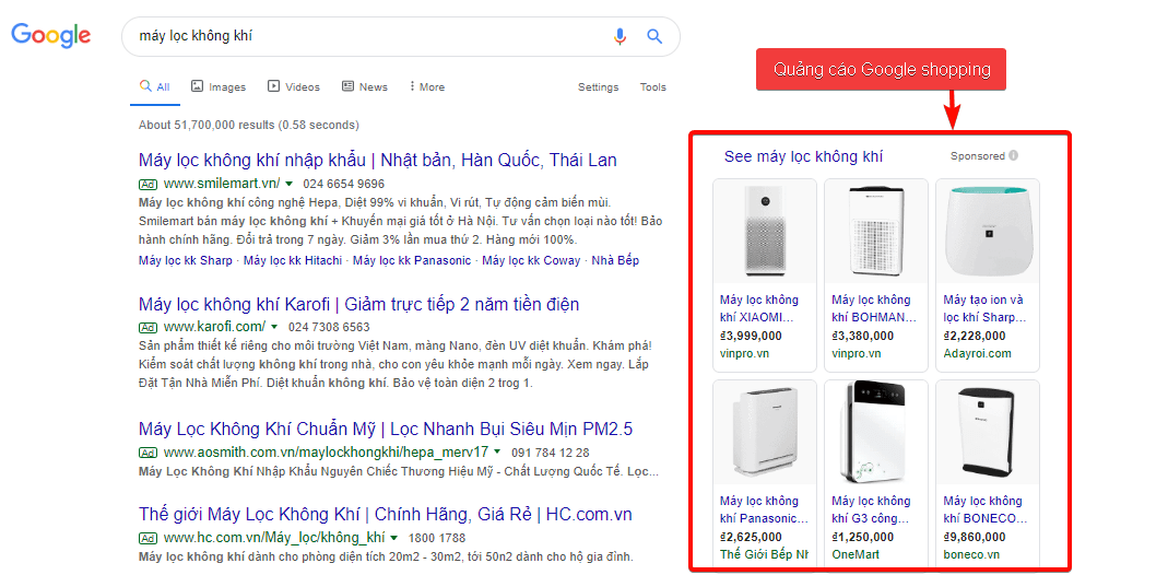 quảng cáo google shopping 