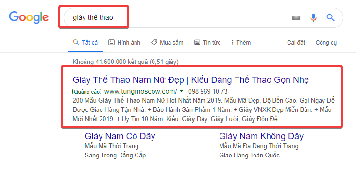 Quảng cáo Google tìm kiếm bình thường chủ yếu dựa vào từ khóa để hiển thị