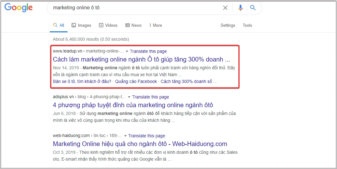 seo ngành ô tô