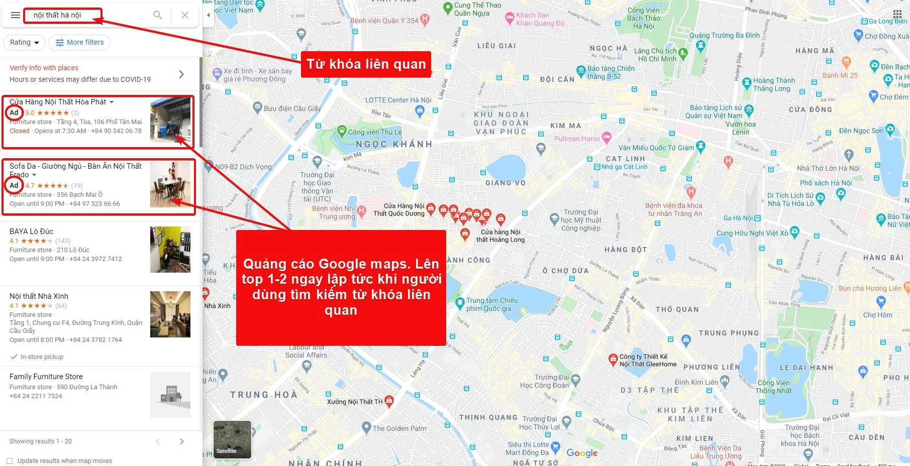 Google Maps hỗ trợ khách thuê kiểm tra vị trí và liên hệ với tòa nhà