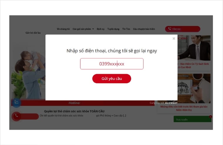 Phần mềm hỗ trợ Website thuyết phục khách hàng để lại thông tin