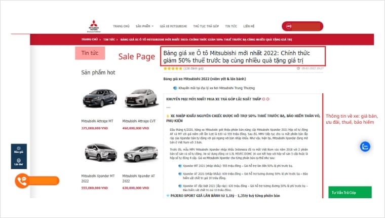 Sale Page cung cấp thông tin hữu ích về xe sẽ thu hút khách hàng ở lại trang và ra quyết định liên hệ