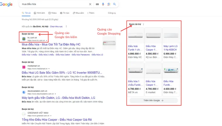 quảng cáo Google điện tử điện lạnh