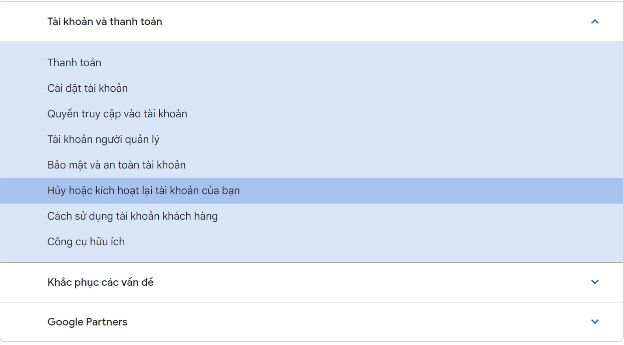 Kích hoạt lại tài khoản Google Ads