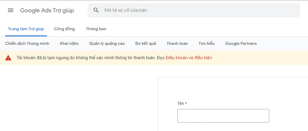 Xác minh thông tin thông tin thanh toán tài khoản