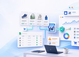 Minh họa quy trình quảng cáo Google Shopping từ product feed đến Merchant Center và tối ưu chiến dịch