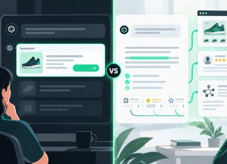 Minh họa 2D chatgpt-ads-paid-vs-organic-ai trong hệ sinh thái ChatGPT Ads
