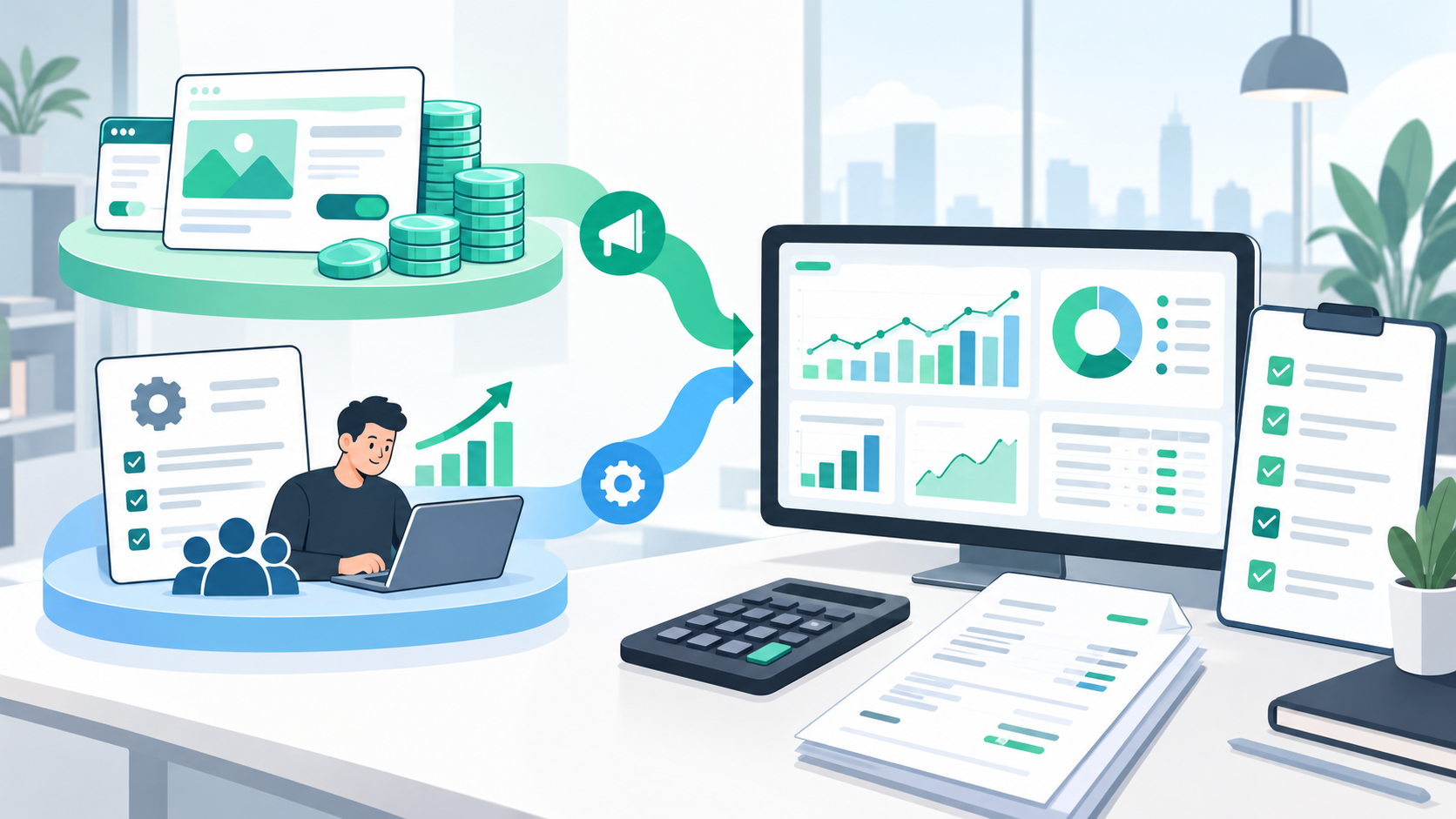 Minh họa phân tách ngân sách media và phí quản lý ChatGPT Ads