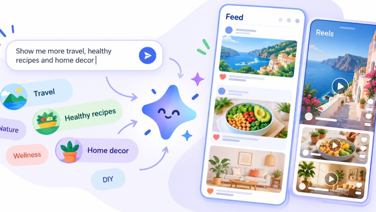 Minh họa người dùng điều chỉnh Facebook Feed và Reels bằng câu lệnh tự nhiên