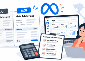 Hóa đơn Meta Ads cũ và mới được minh họa, không chứa dữ liệu thật