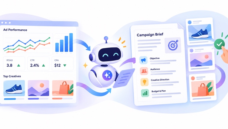Minh họa Muse AI phân tích Meta Ads và tạo bản nháp campaign brief