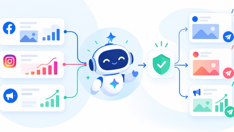 Minh họa Muse AI kết nối Facebook Page, Instagram analytics và Meta Ads account