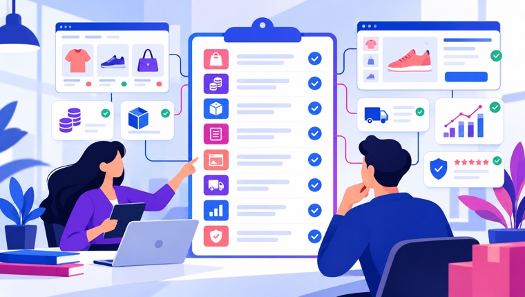 Minh họa checklist LeadUp chuẩn bị catalog và trải nghiệm mua cho AI shopping