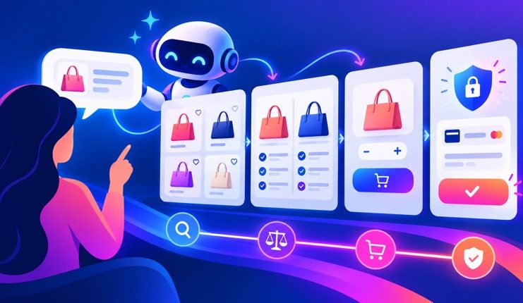 Meta Muse và shopping agentic: Doanh nghiệp chạy ads cần chuẩn bị gì? Minh họa Muse AI dẫn người dùng từ yêu cầu mua sắm đến checkout